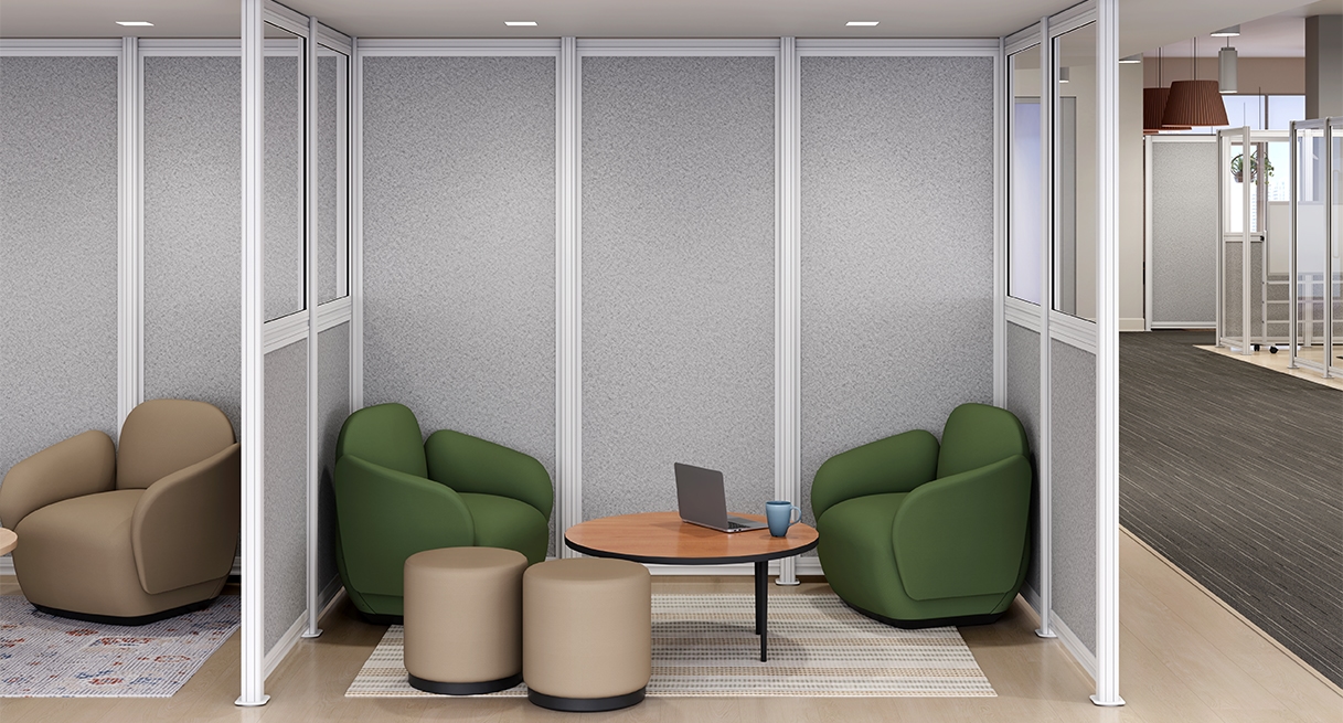 A collection of Dillo Lounge Chairs and Dillo Dots to create a private lounge space