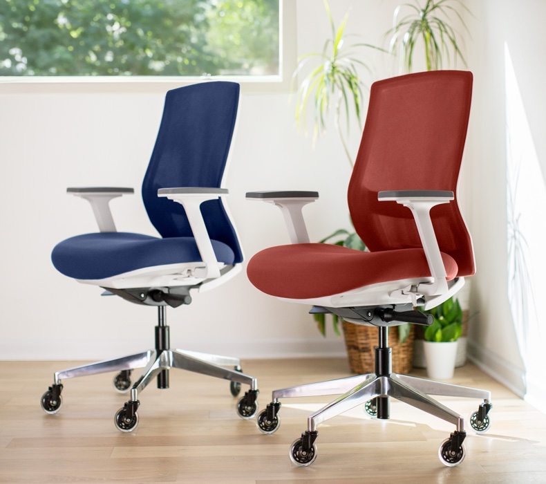 A Cobalt and Terracotta Envoke Ergonomic Chair in an office