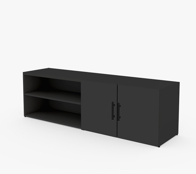 Black MoPac Credenza with Cabinet and Open Cabinet