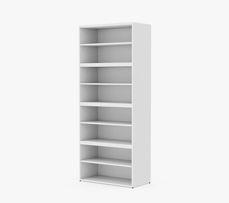 Four stacked White MoPac Open Cabinet bookcase