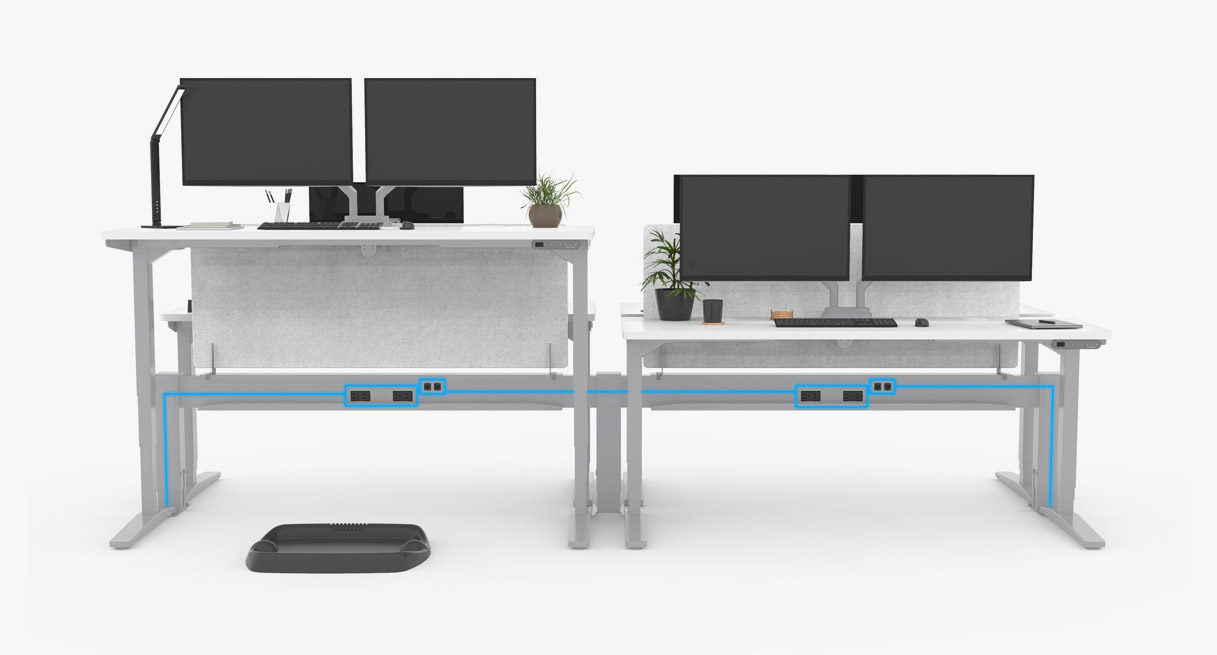 A benched desk layout with four sit stand desks