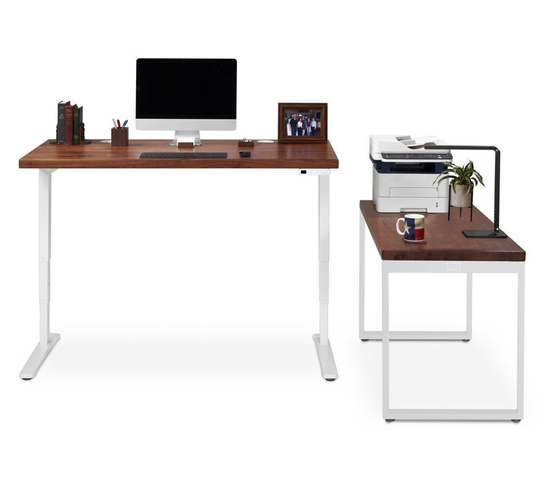 60 x 30 Walnut Wide Plank Solid Wood UPLIFT Standing Desk with matching O-Leg Seated Height Table