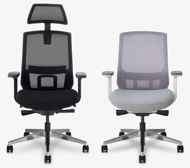 A headrest and non-headrest version of the Envoke chair side by side for comparison
