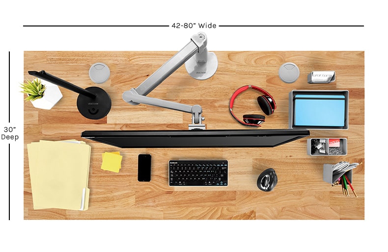 Overhead view of a 60” x 30” Rubberwood Solid Wood Standing Desk