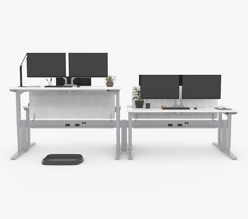Dual Sided Row Power & Data Rail configuration with light gray Acoustic Privacy Panels