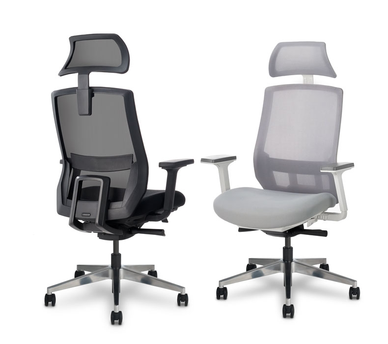 Black and Fog Envoke Ergonomic Chairs with headrests
