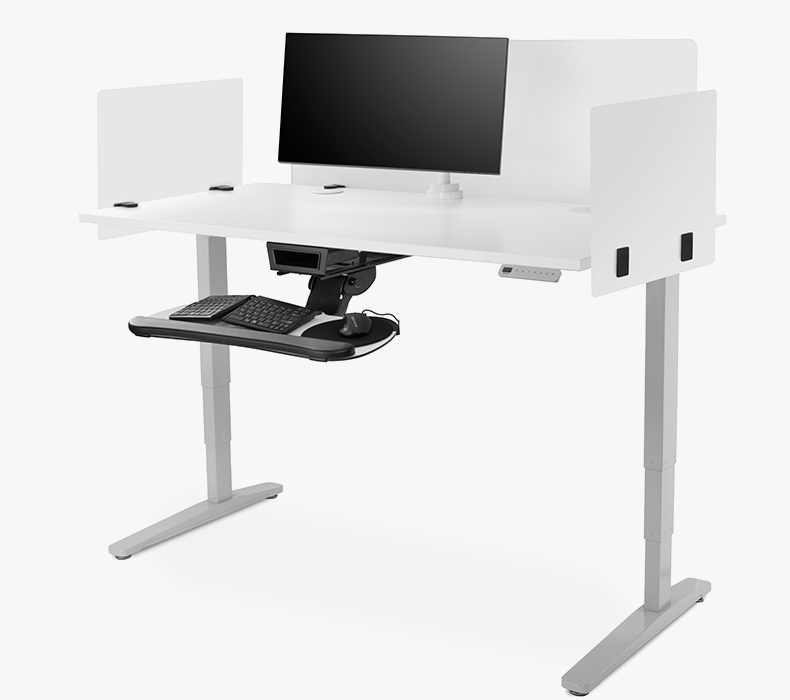 UPLIFT Desk with privacy panels using panel clamp mount