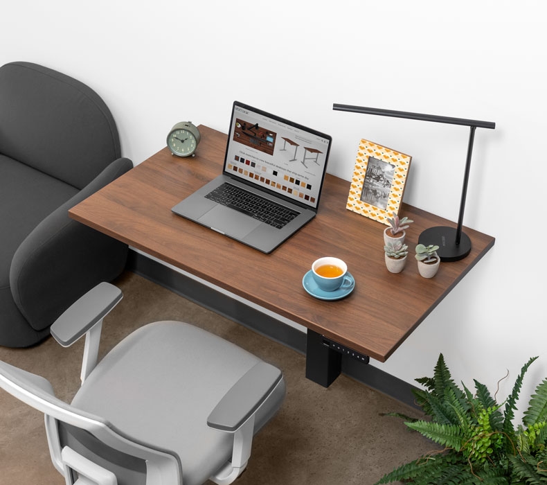 48" x 24" Walnut Laminate UPLIFT Wall Mounted Standing Desk