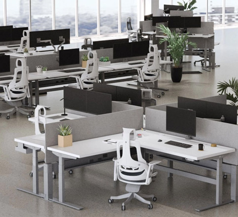 Select your ideal standing desk, from 2-leg sit-stand desks to L-shaped, 4-leg, and 120-degree options
