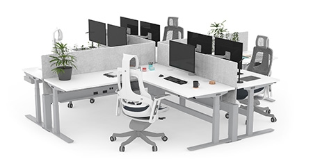 Image showing the UPLIFT L-Shaped Standing Desk in a quad formation