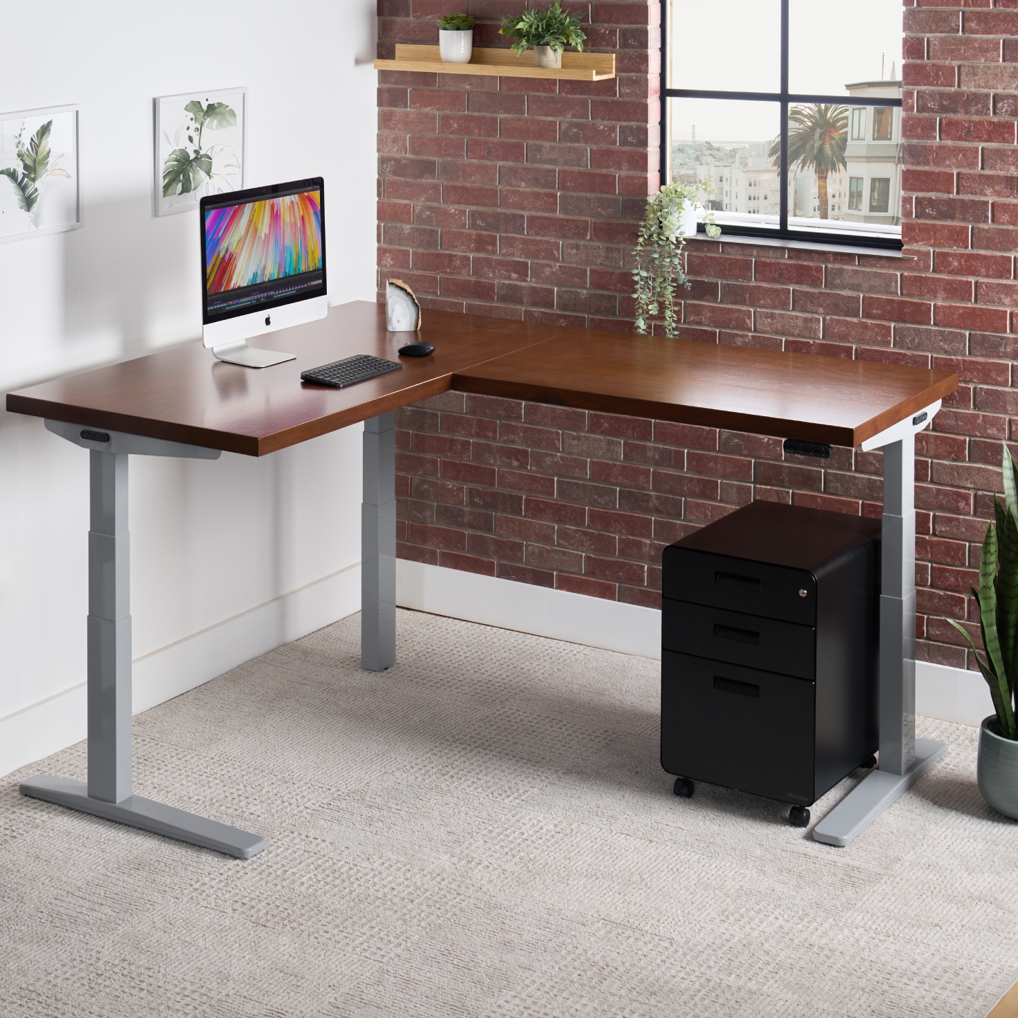 Custom Solid Wood L-Shape with gray v3 2-leg frame