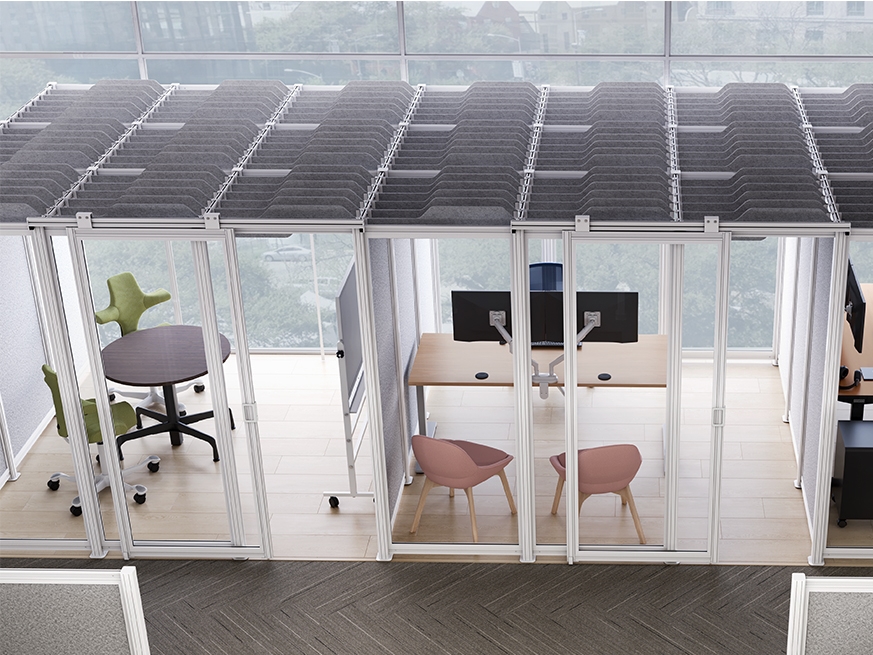 Spaces wall System by UPLIFT Desk set up to create individual office spaces without the need for contractors or permits.