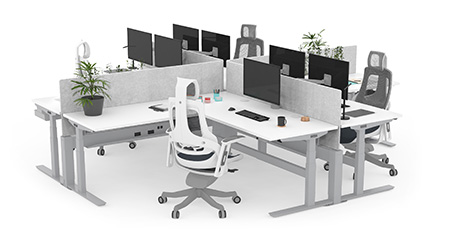 Image showing the UPLIFT L-Shaped Standing Desk in a quad formation