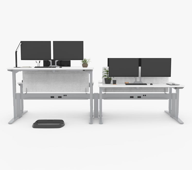 Dual Sided Row Power & Data Rail configuration with light gray Acoustic Privacy Panels