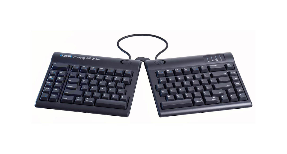 Bluetooth connectivity on the Kinesis Freestyle2 Blue, Multichannel Bluetooth Keyboard for Mac means you can pair with up to three devices easily