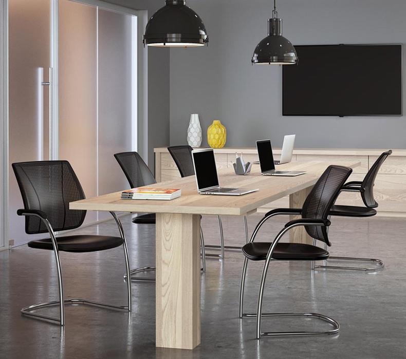 Diffrient Occasional Multipurpose Side Chairs are sleek additions to conference rooms or collaborative spaces