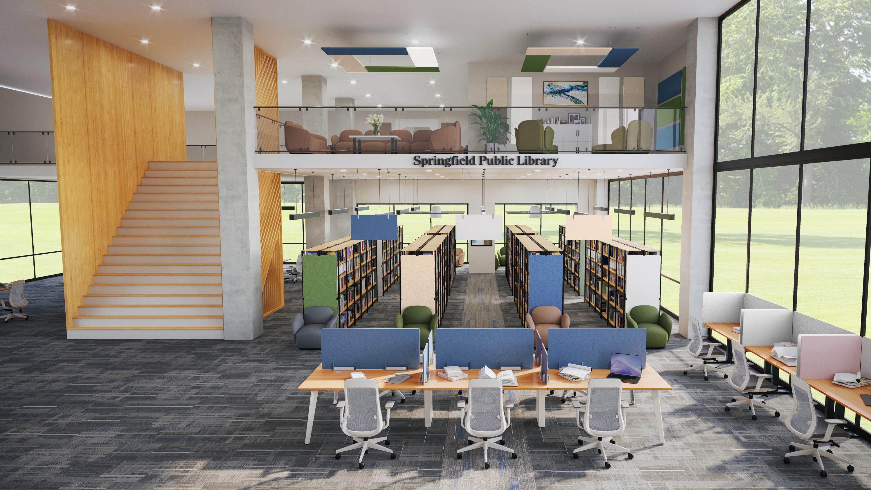 Library outfitted by UPLIFT Desk's free space planning services