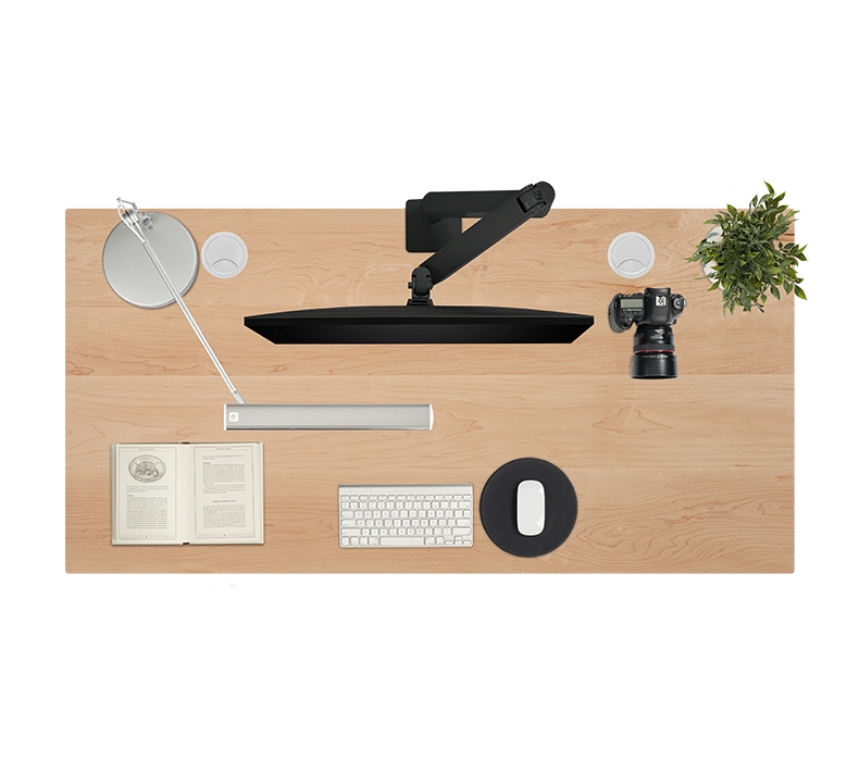 Walnut L-Shape and black frame with matching walnut and black accessories