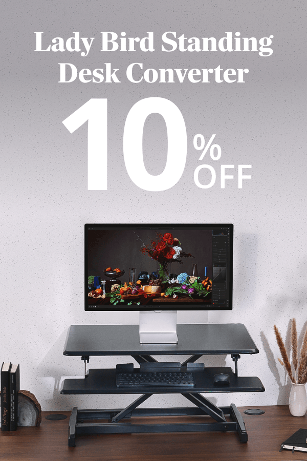 Lady Bird Standing Desk Converter on ad with 10% off