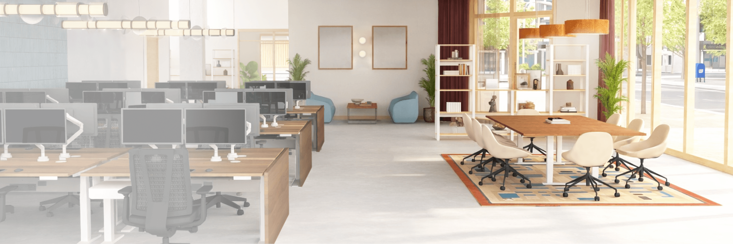 Open office design with UPLIFT Desk products