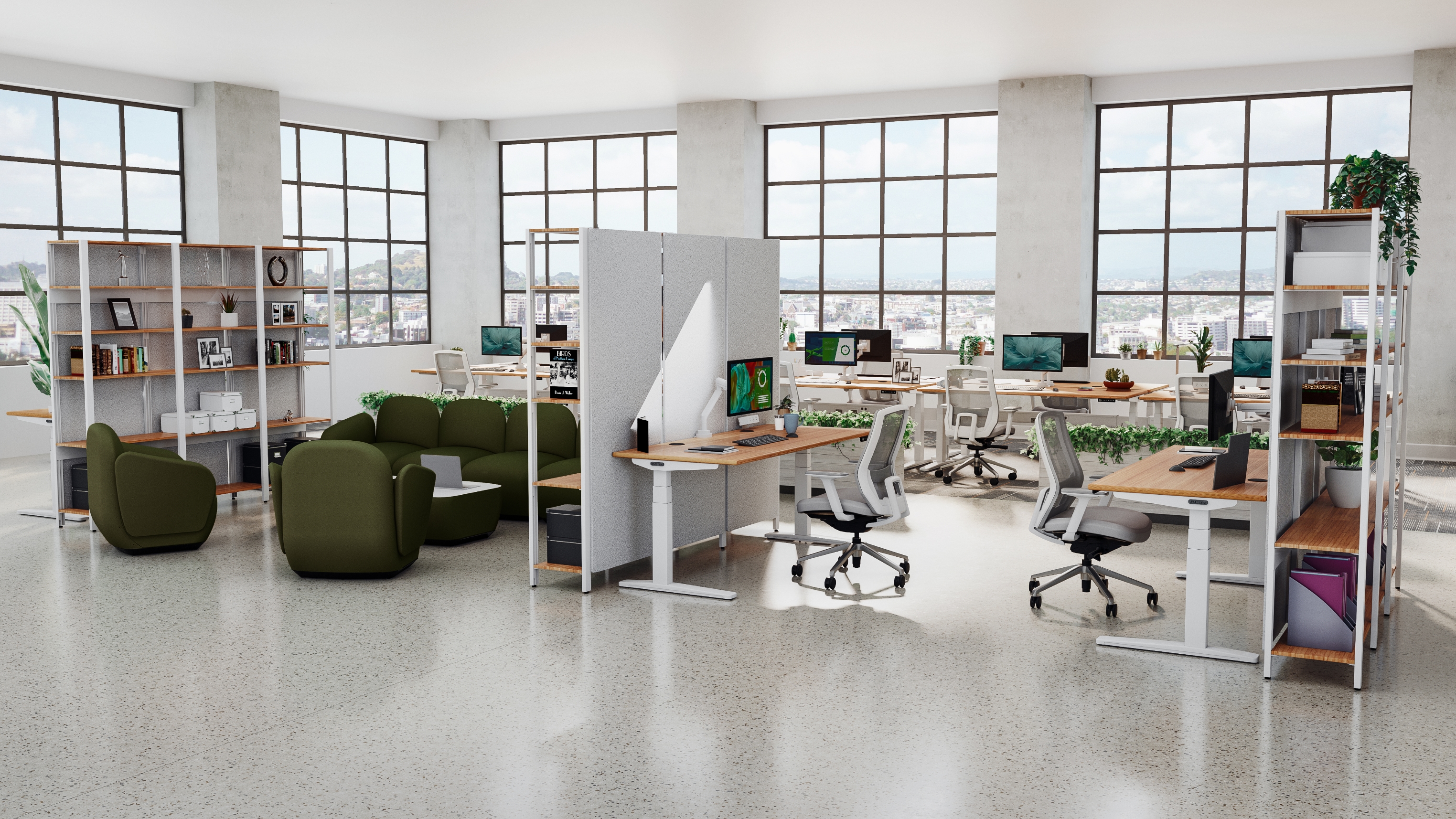 Open concept office furnished by UPLIFT Desk Design services team