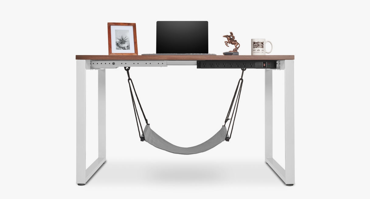 The 48 threaded mounting points integrated discreetly into the steel frame can be used to attach an 8-Outlet Mountable Surge Protector and Foot Hammock