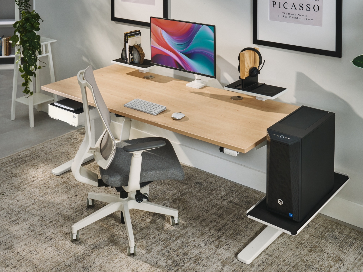 Desk shelves supporting gamer accessories