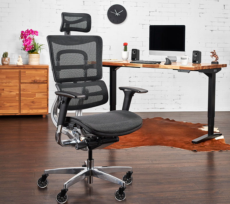 An Intuition Ergonomic Chair with Blade Chair Casters installed