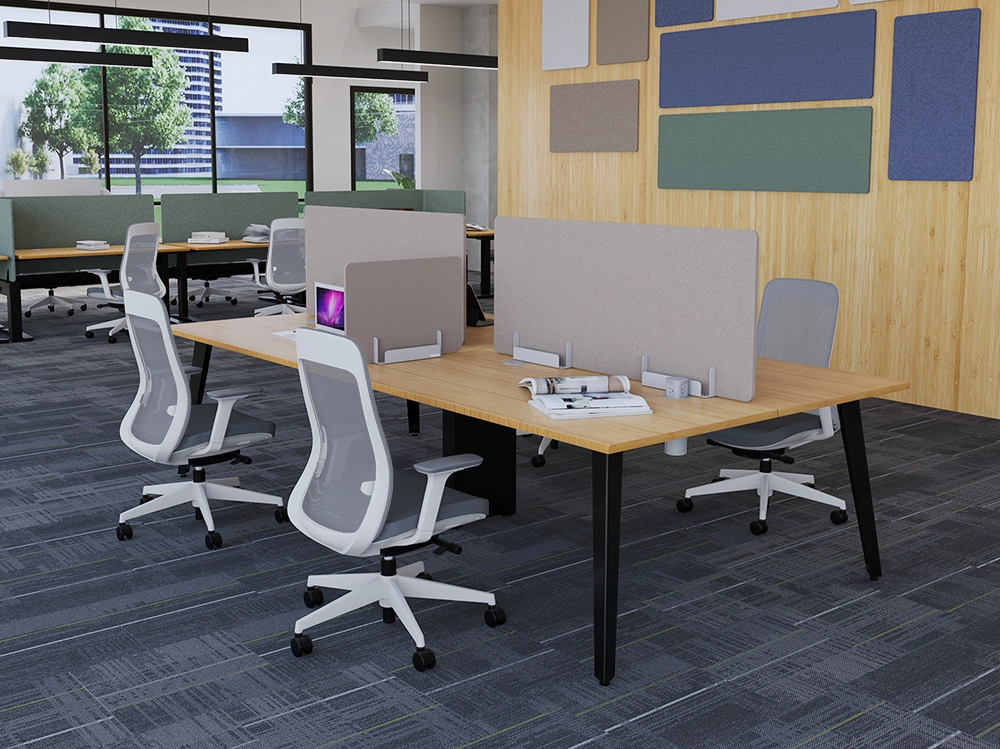 4-person table with acoustic privacy panels in a library setting
