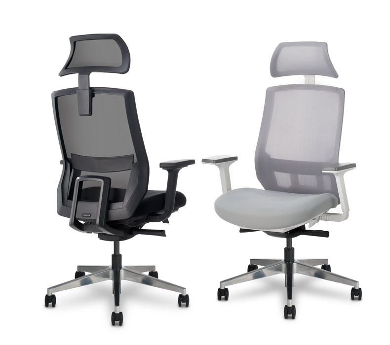 Black and Fog Envoke Ergonomic Chairs with headrests