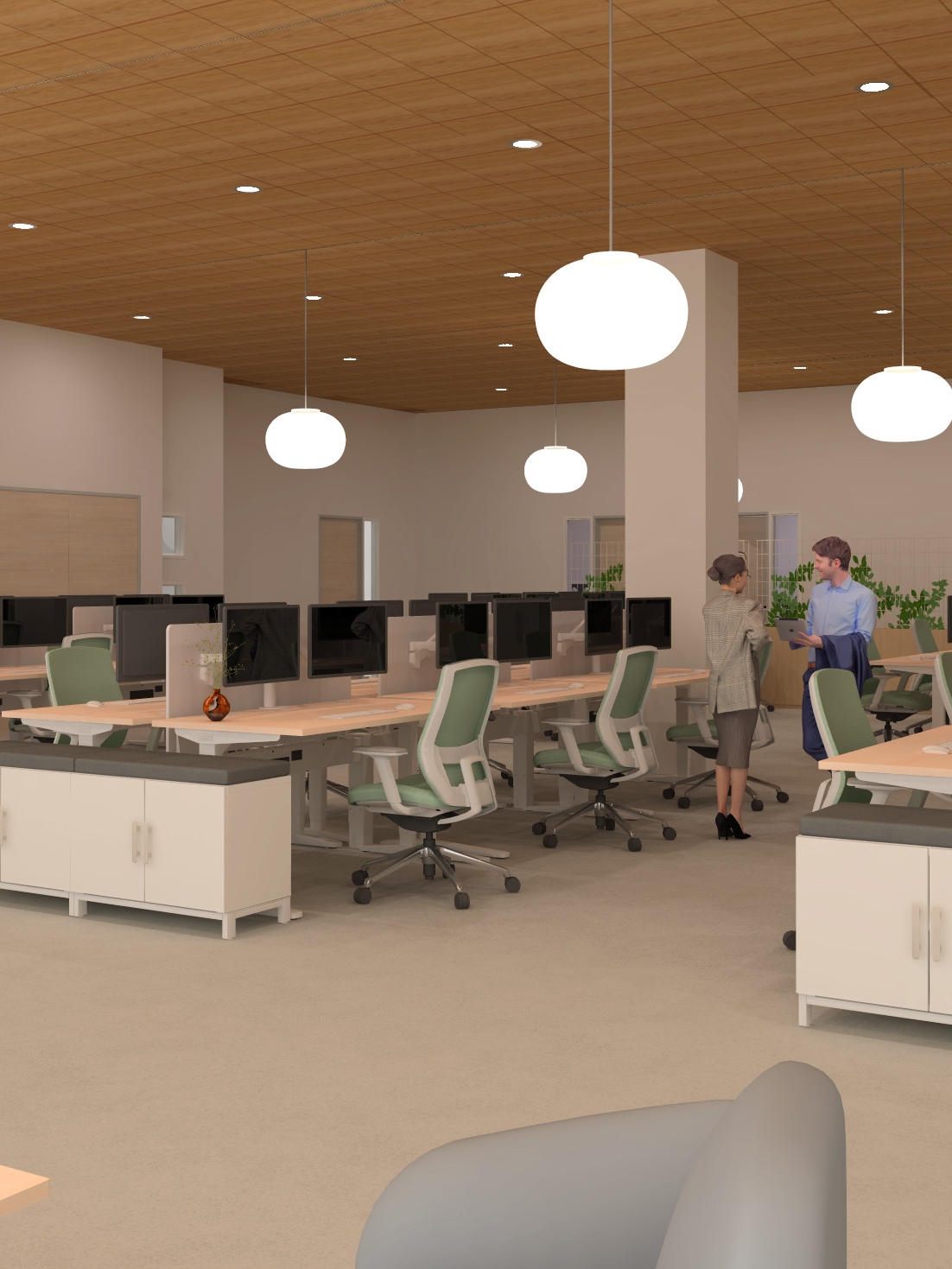 Open concept office designed by UPLIFT Desk design services with standing desks and Envoke chairs