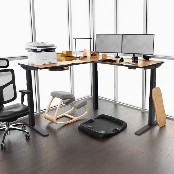 v3 l-shape custom laminate standing desk with many accessories