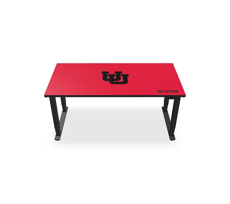 4-Leg standing desk with a Red University of Utah desktop