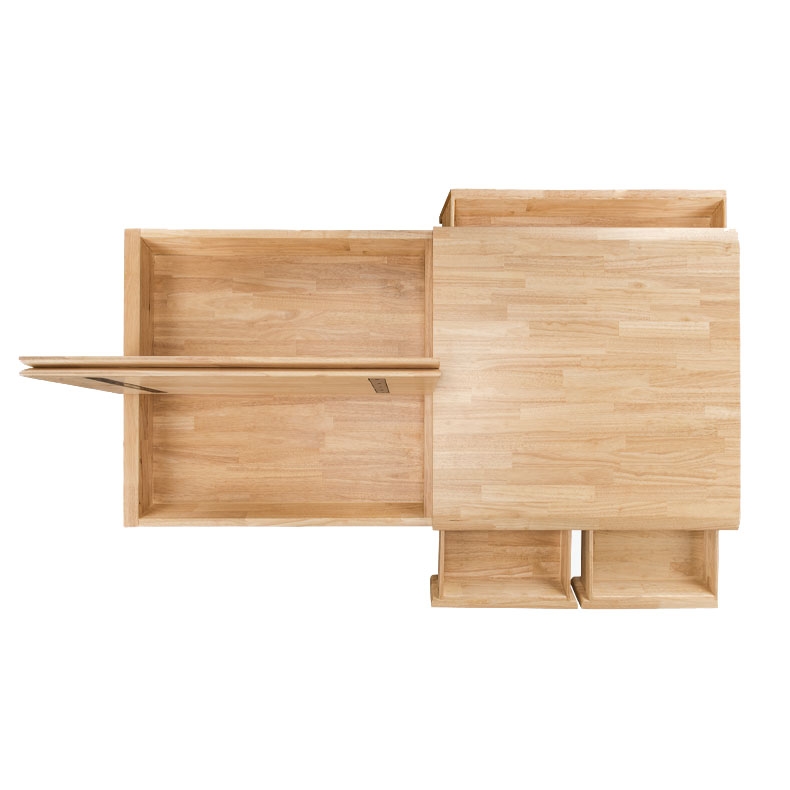 Overhead view of Craft Table with two inner compartments, one wide drawer and two side drawers open