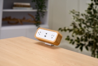 DuoMount Power Strip in white with beachwood accent