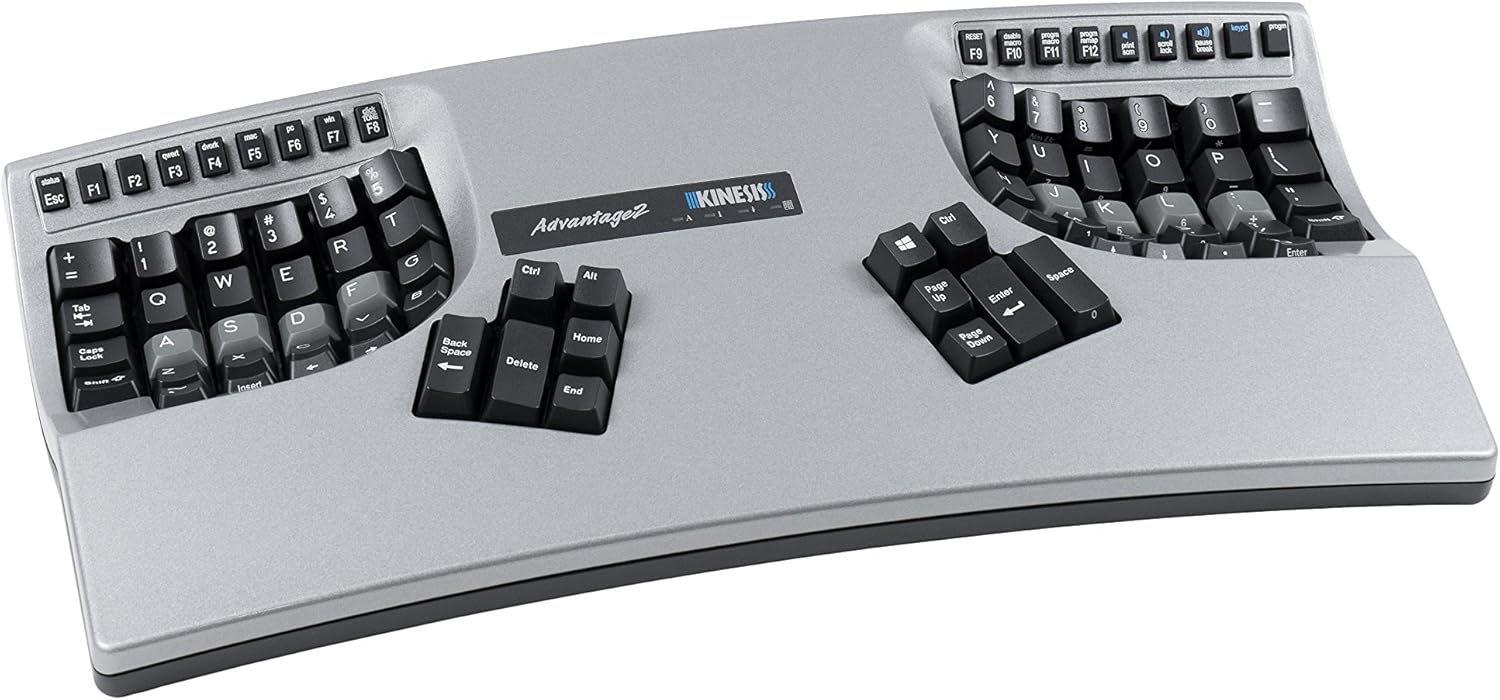 Front view of the Kinesis Advantage2 Silver Contoured USB Keyboard