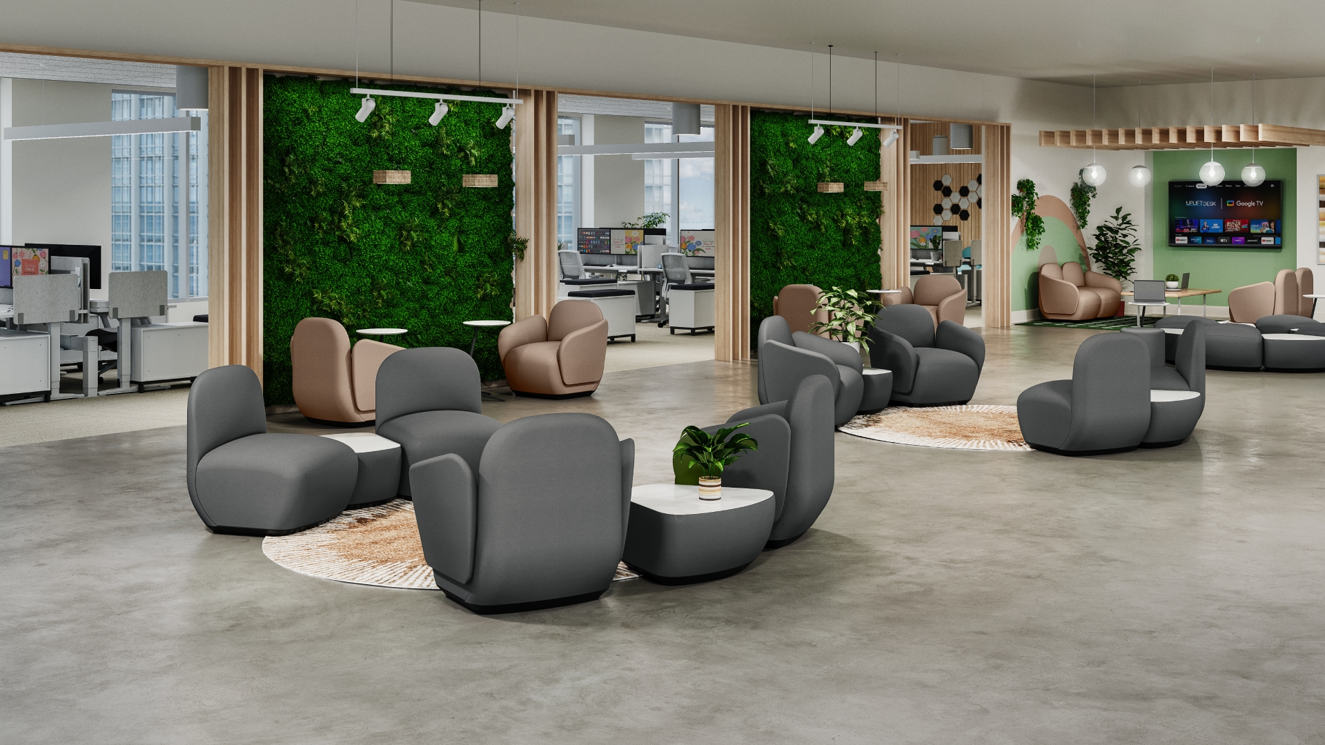 Dillo Lounge Chairs by UPLIFT Desk in a waiting room setting.
