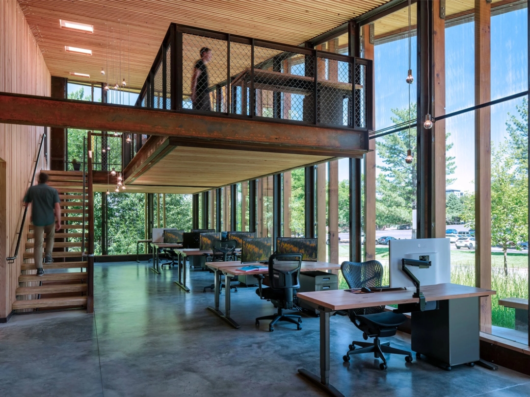 Architecture office of ONE LINE STUDIO outfitted with UPLIFT Standing desks and ergonomic seating.