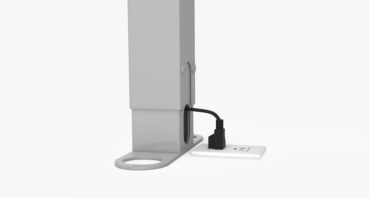 Power cable running directly from the power rail to a floor outlet