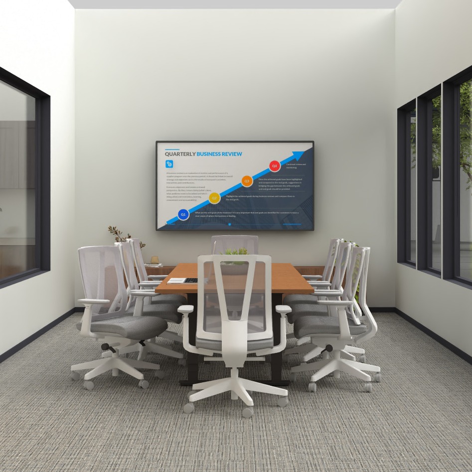 Conference room designed by UPLIFT Desk design services with a height adjustable conference table and clarksville chairs.