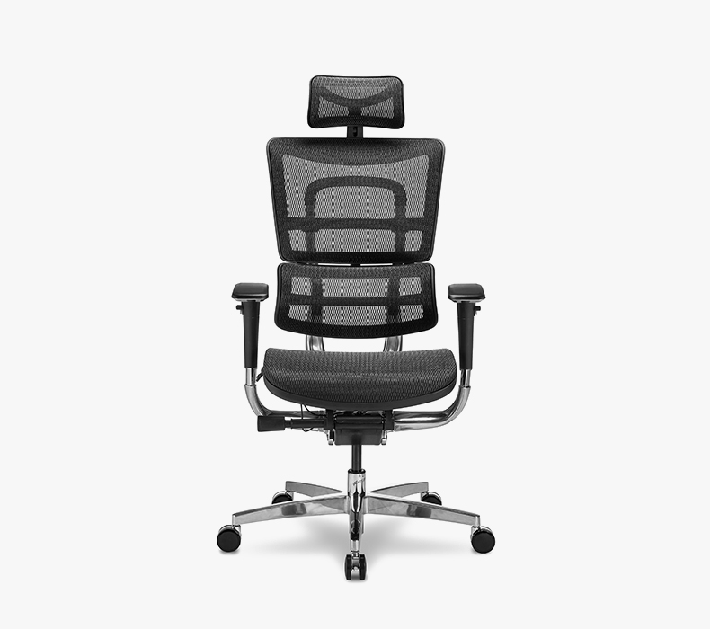An image of the supportive mesh seat, back, and headrest of an Intuition Ergonomic Chair