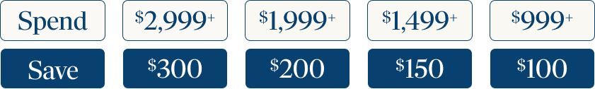 MOVE coupon code, save $300 on $2999, save $200 on $1999, save $150, save $100 on $999
