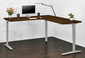 UPLIFT L-Shaped Custom Solid Wood Standing Desk, 3-Leg hover image