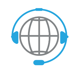 Icon of a globe with headphones on