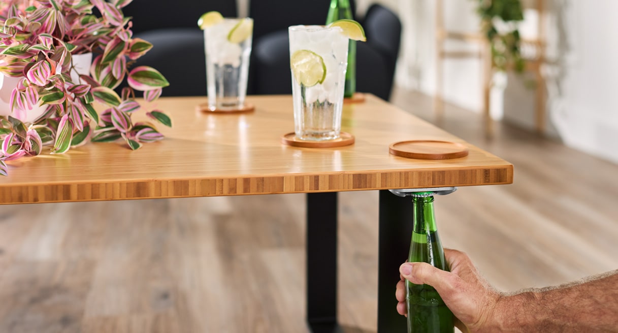 A bottle opener installed in a discreet location to use for guests