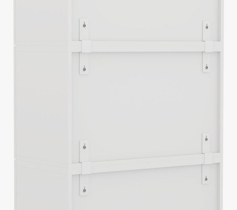 White MoPac Cabinets joined together with stacking brackets