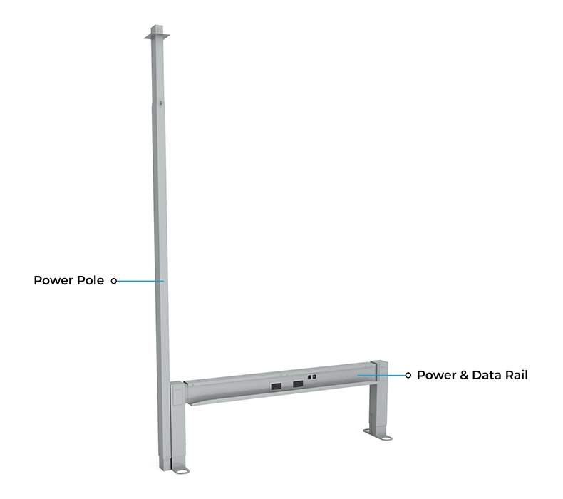 Power Pole and Power & Data Rail delivers 4 duplex outlets of power