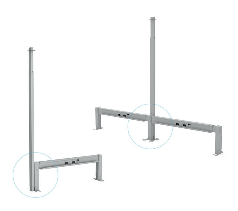 Pole attached along the middle of a Rail or at the ends of the row Rail