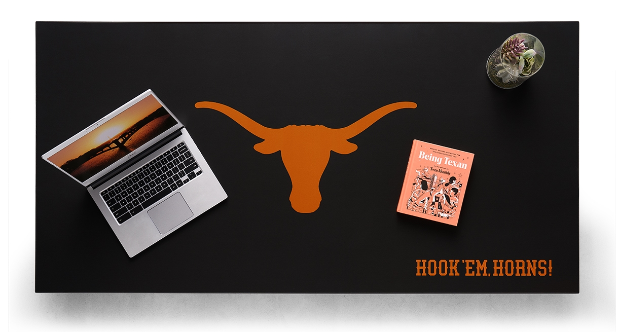 2-leg collegiate desk by UPLIFT with University of Texas branding