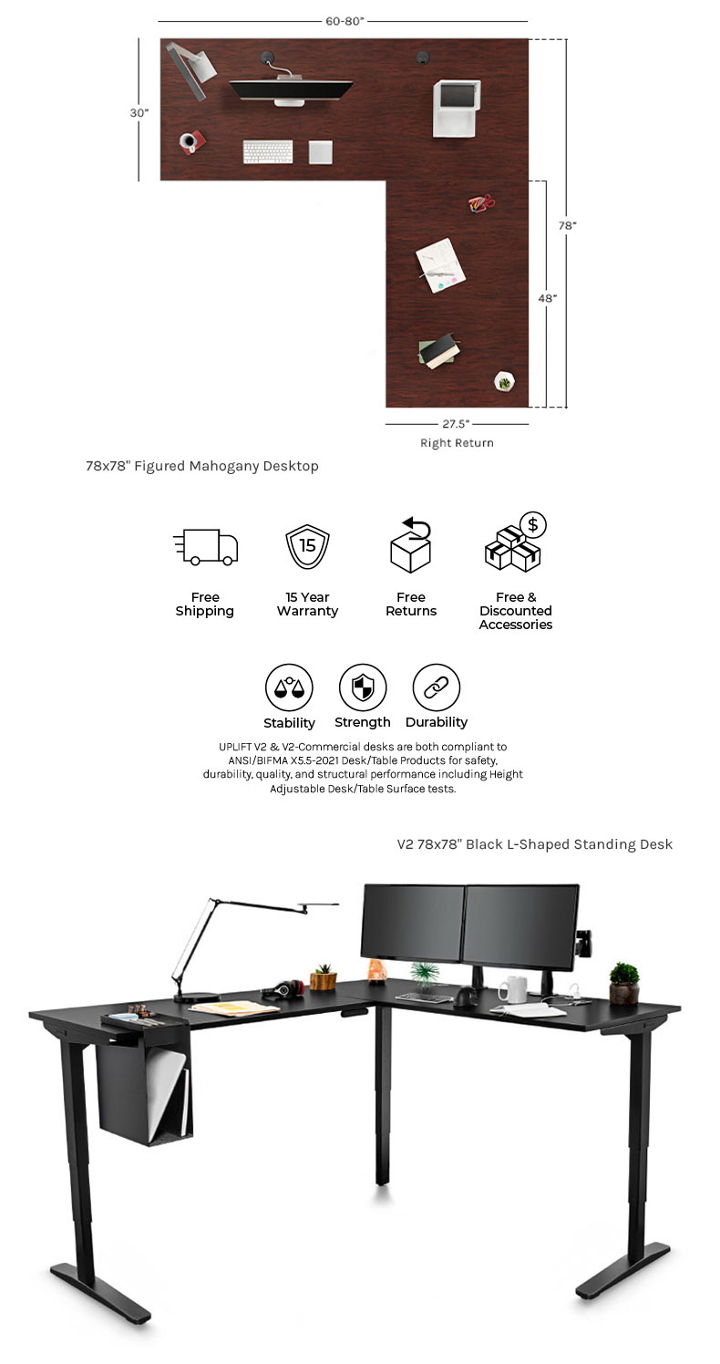 UPLIFT V2 Custom Laminate L-Shaped Height Adjustable Desk